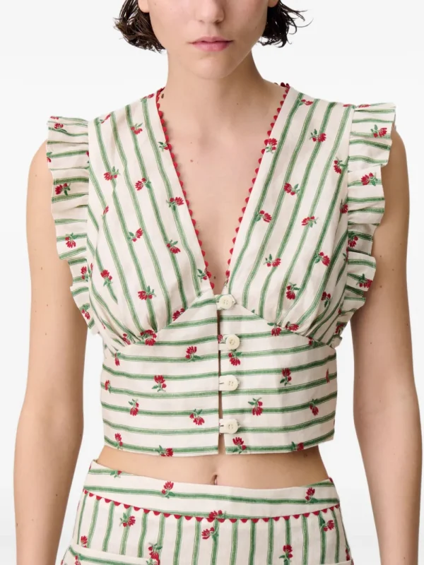 Claudie Pierlot Printed Ruffle-Trim Top - Image 5