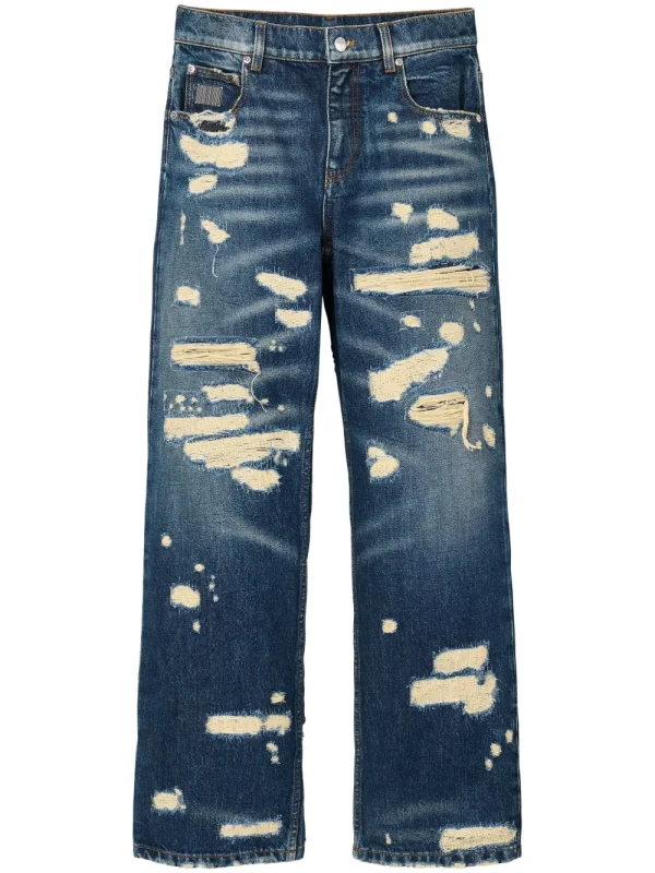 Distressed Straight-Leg Jeans