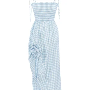Gingham-Pattern Midi Dress